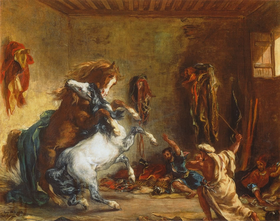 Eugene Delacroix - Arab horses fighting in a stable