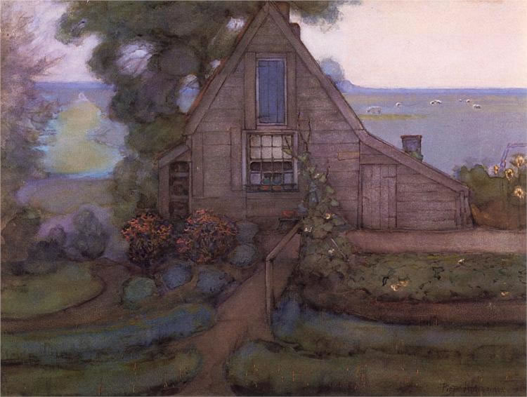 Piet Mondrian - Triangulated farmhouse facade with polder in blue